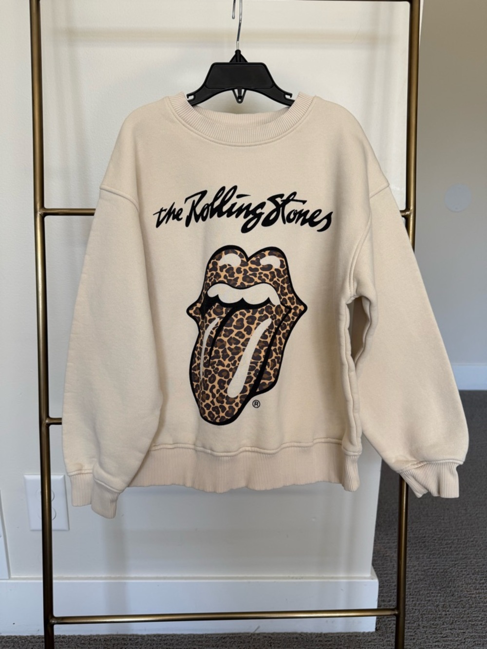 Zara Kids Rolling Stones Leopard Tongue Crewneck Sweatshirt
